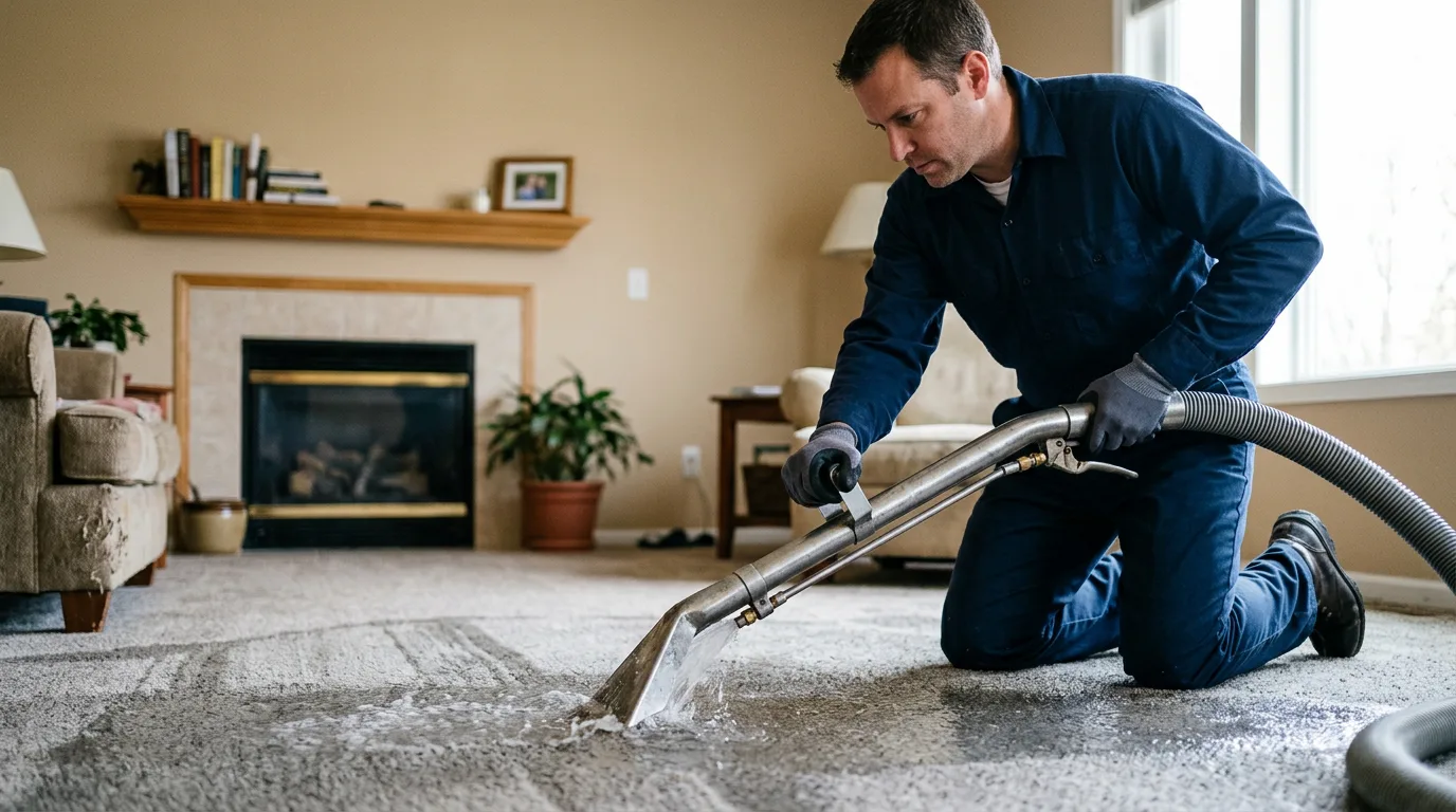 Water damage restoration technician working near Delavan, WI
